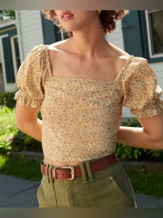 Madewell Tops - Madewell Hopewell Cottage Garden Puff Sleeve Crop Top in Sunfaded Sage size M